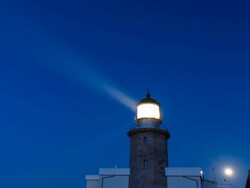 MS T/L View of Lighthouse / Matxitxako, Bizkaia, Basque Country, Spain Stock Footage