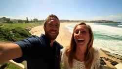 Self portrait of young couple at bondi beach, Australia Stock Footage