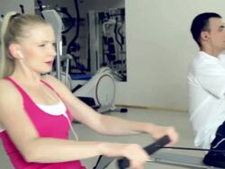 Health Club Workout - Rowing Machine Stock Footage