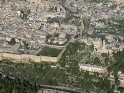 Aerial the Church of the Holy Sepulchre in the old city of Jerusalem, Israel Stock Footage