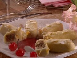 With almonds filled cooked dumplings Stock Footage