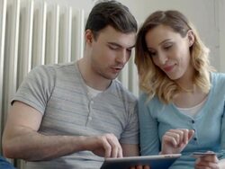 HD: Couple Shopping Online At Home. Stock Footage