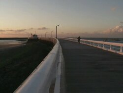 MS View of pier at sunset / Ostend, Flanders, Belgium Stock Footage