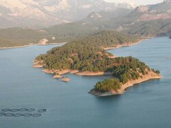 Fish farm in Karacaoren lake, Turkey Stock Footage