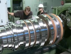 MS Men working in turnery at Hoesch-Schwerte / Schwerte, Rhineland-Palatinate, Germany Stock Footage