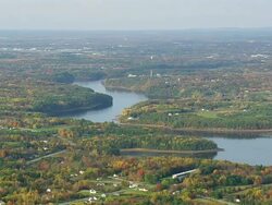 WS ARIEAL View of Meandering river / Maine, United States Stock Footage