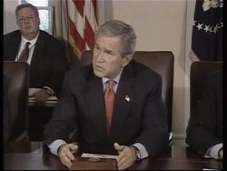 Bush meets cabinet, comments on Mideast and California recall News Clip