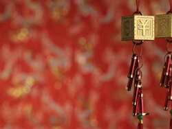 MS PAN Hanging Yen and Dollar signs decorations depicting / Singapore, Singapore, Singapore  Stock Footage