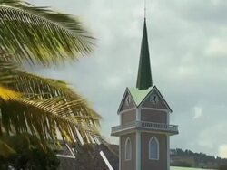 Bell tower of Polynesian biggest Protestant church, Papeete Stock Footage