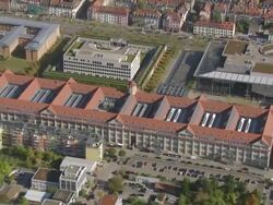 CU AERIAL ZO View over palace and buildings in city / Karlsruhe, Baden Wurttemberg, Germany Stock Footage