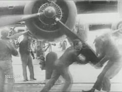 Bombers take off from flight deck of USS Hornet in World War II News Clip