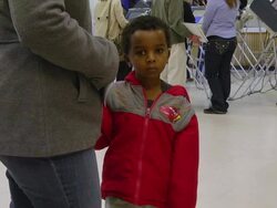 MS PAN Boy waiting with his mother at polling place during preseidential election / Holland, Ohio, United States Stock Footage