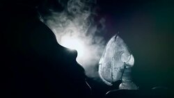 Child during inhalation Stock Footage