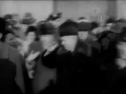 B/W 1961 PAN Nikita Khrushchev walking in crowd greeting people / East Berlin / Cold War Stock Footage