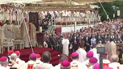 CLEAN : Pope falls over during Polish monastry visit News Clip