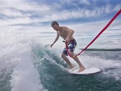 Surfing Behind A Boat Super Slow Motion Stock Footage