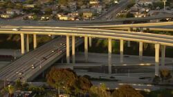 Elevated roads in part of a five level stack interchange in Los Angeles, California. Stock Footage