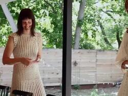 MS TU PAN two sisters setting table for dinner on front porch of home Stock Footage