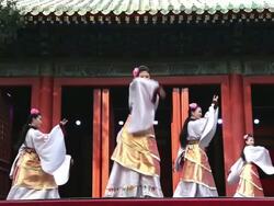 WS SLO MO Shot of female dancers performing in traditional costume AUDIO / Beijing, Hebei Province, China Stock Footage