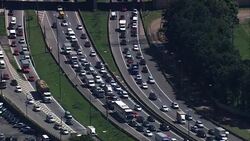 Heavy Traffic Either Side Of the Pinheiros River  - Aerial View - Sï¿½o Paulo, Brazil Stock Footage