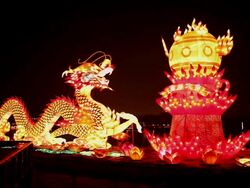 MS PAN Shot of Dragon Lantern for celebrating Spring Festival / Xian, China Stock Footage