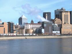 The skyline of St. Paul Minnesota as seen from across the Mississippi River  Stock Footage