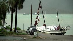 Yacht Washed Ashore By Cyclone Debbie Storm Surge Stock Footage