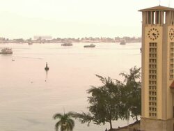 MS View of clock on church tower / Luanda, Angola Stock Footage