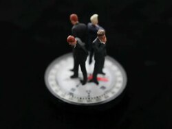  MS Four businessman figure on compass  / Shibuya, Tokya, Japan Stock Footage