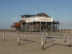 WS View of cafÃƒÂ© and restaurant along beach side, North Sea North Frisia, / St. Peter Ording, Schleswig Holstein, Germany Stock Footage