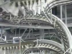 MS Shot of conveyer belts at newspaper printing office / Russelheim, Hesse, Germany Stock Footage