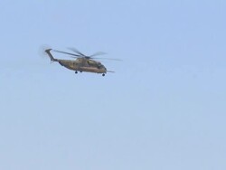 Aerial Military Helicopters flying above the Desert, Arava, Israel Stock Footage