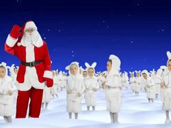 Santa Claus and white rabbits celebrate Christmas Stock Footage