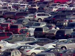 MS Forest of cars parked in line / Minneapolis, Minnesota, United States Stock Footage
