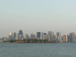 WS View of Ellis Island and lower Manhattan / Jersey City, New Jersey, United States Stock Footage