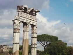 Ruins of a temple in the Roman Forum Stock Footage