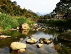 Beautiful river with mountain background Stock Footage