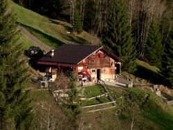 WS Shot of  mountain cabin ner / Grindelwald, Bernese Oberland, Switzerland Stock Footage