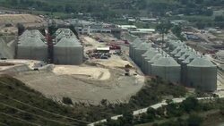View of holding tanks under construction in water treatment plant in Valley of Mexico. Stock Footage