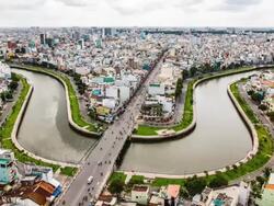 WS T/L View of Ho Chi Minh City Cau Kieu bridge / Ho Chi Minh City, Southeastern, Vietnam Stock Footage