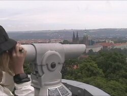 Observing Prague with Telescope Stock Footage