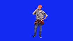 Handyman screaming through megaphone Stock Footage