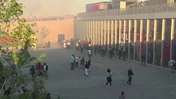 CLEAN : Football: Violence pitch invasion delays Lyon v Besiktas clash News Clip