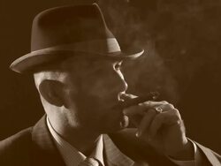 Man with bowler hat and cigar Stock Footage
