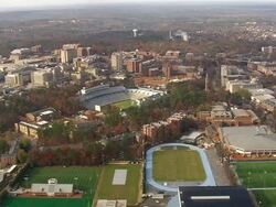 WS AERIAL View of stadium and grounds with University / North Carolina, United States Stock Footage