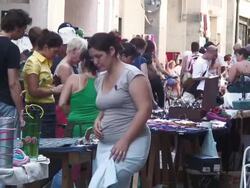MS People at street market / Buenos Aires, Argentina Stock Footage