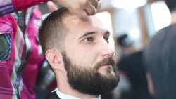 brutal barber scissors mows bearded hipster Stock Footage