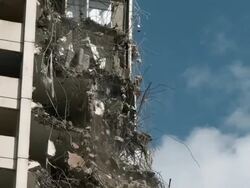MS Wrecking ball demolishing building / Chicago, Illinois, USA Stock Footage