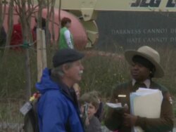 Tourists and Park ranger at Martin Luther King memorial Stock Footage