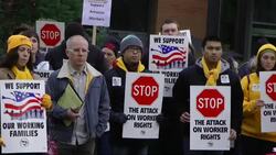 German strikers take protest over wages to company headquarters News Clip